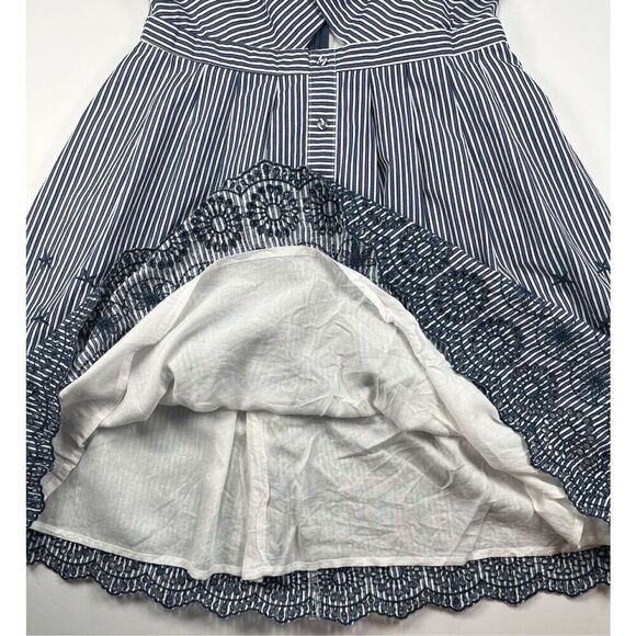 Astr Front Cutout Blue Striped Dress Embroidered Starfish Flowers Size Medium - Picture 7 of 11